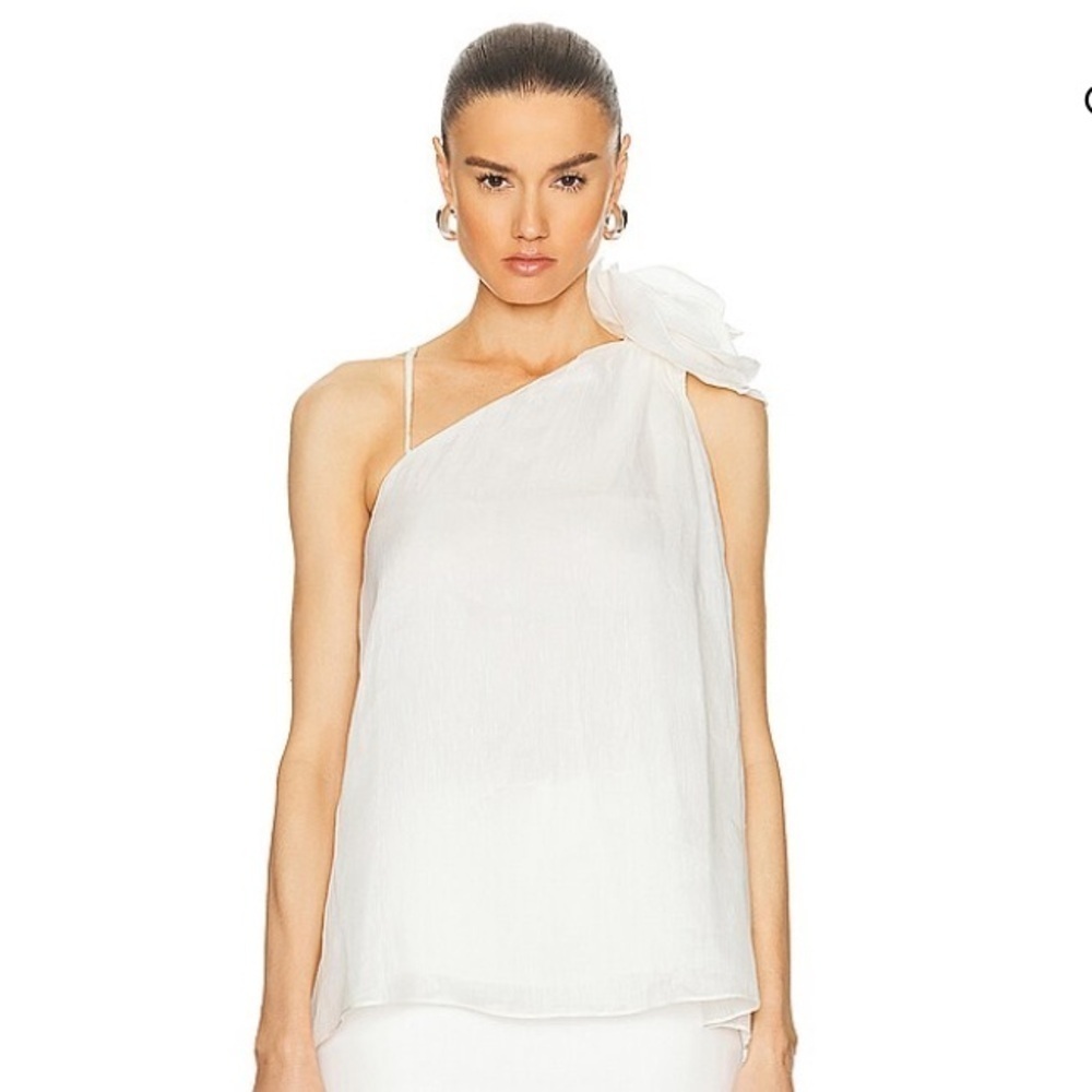 Aje. Quintessa Linen Silk Flower Appliqué Cami Camisole Blouse Top Ivory White
